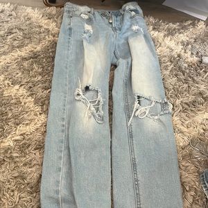 high rise button jeans